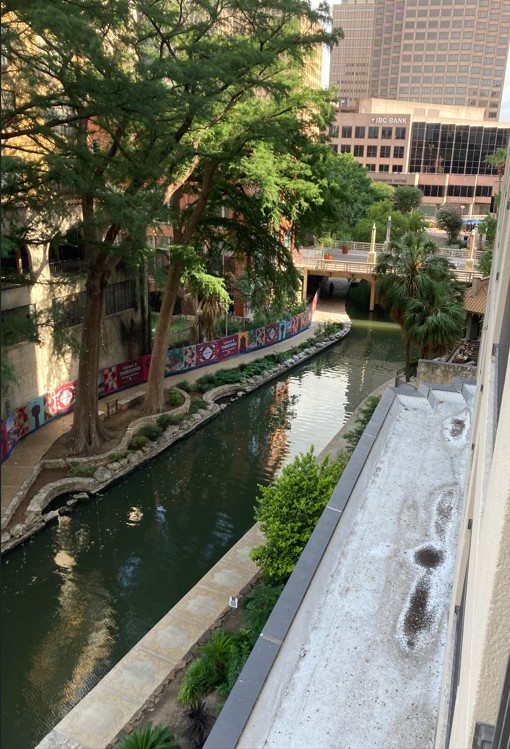 This is a view of the river walk from a hotel room