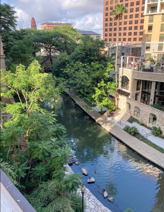 This is a view of the river walk from a hotel room